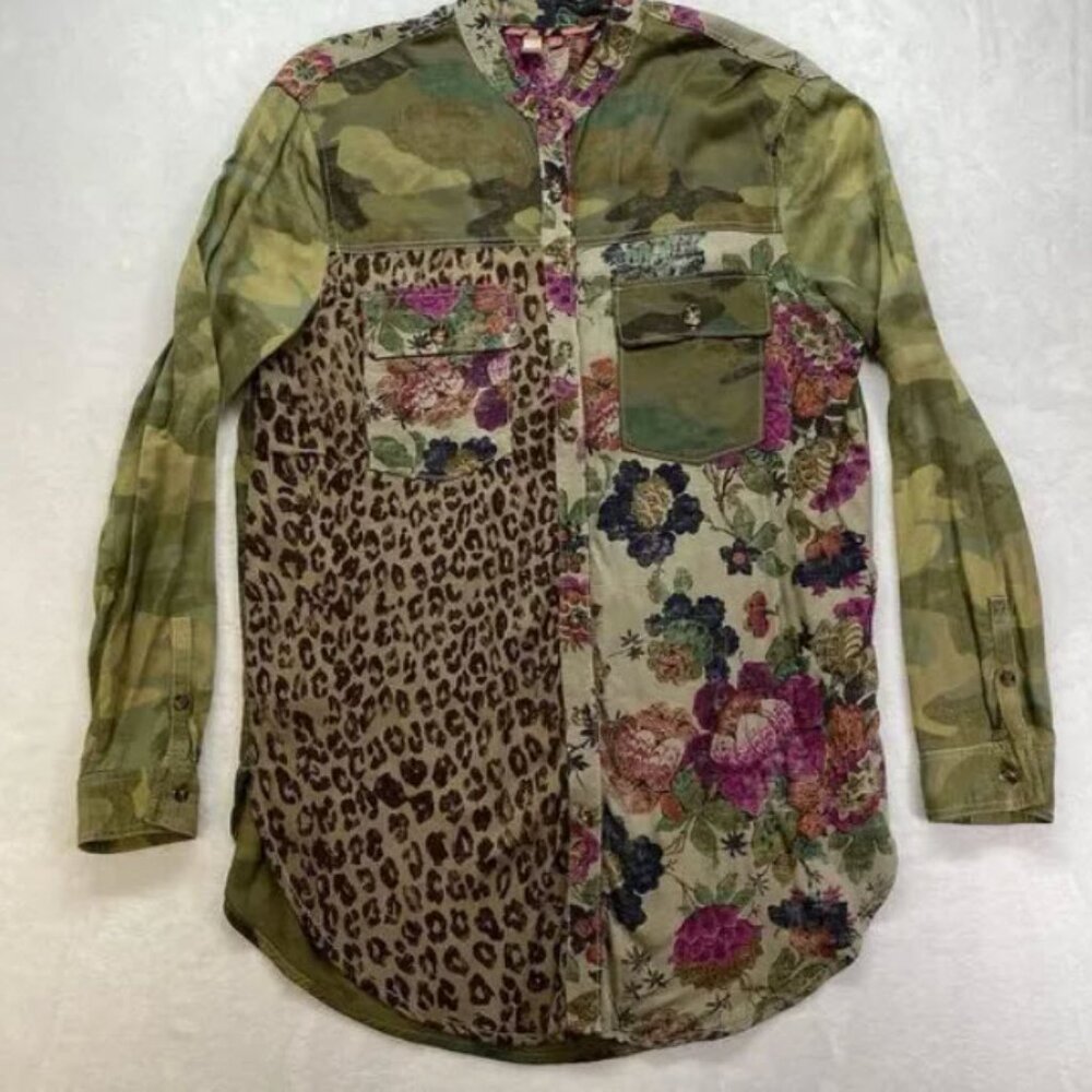 Anthropologie Pilcro Relaxed Tunic Buttondown Floral and Leopard Design NWT